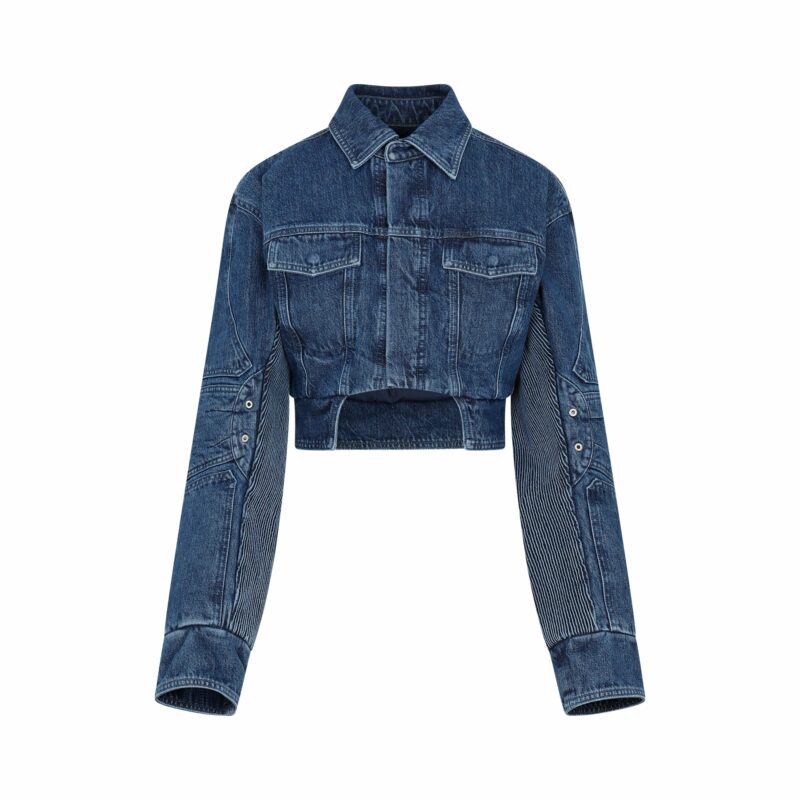 Off-White Women's Off White Motorcycle Hole Crop Jacket in Blue | Size 38 | OWYE044S23DEN001