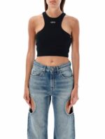 Off-White Women's Ribbed Crop Top in Black | Size 40 | 24AOWAD086C99JER002 Color 1001