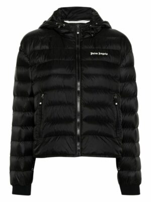 Palm Angels Women's Hooded Full-Zip Down Jacket in Black | Size Medium | PWED026S24FAB001 Color 1003