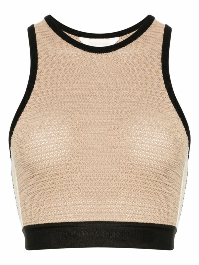 Palm Angels Women's Knitted Cropped Top in Beige | Size Medium | PWHT001S24KNI001