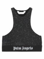 Palm Angels Women's Logo Crop Top in Black | Size XS | PWHT001E23KNI001