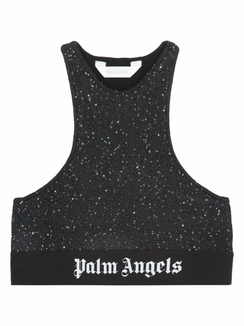 Palm Angels Women's Logo Crop Top in Black | Size XS | PWHT001E23KNI001