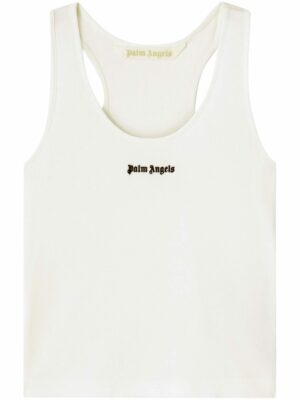 Palm Angels Women's Logo Ribbed Tank Top in White | Size Large | PWAC020C99FAB001