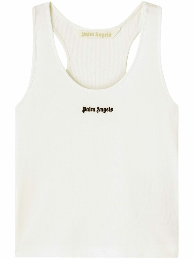 Palm Angels Women's Logo Ribbed Tank Top in White | Size Large | PWAC020C99FAB001