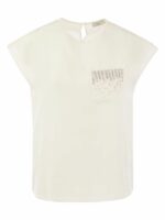 Peserico Women's Crepe De Chine Top With Sequin Pocket in White | Size 44 | S0685300R207325