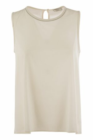 Peserico Women's Stretch Silk Crepe De Chine Top in Pearl | Size 38 | A08903