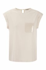 Peserico Women's Top In Precious Silk Crepe De Chine With Watery Embroidery Top in Pearl | Size 46 | S0657100Q107325