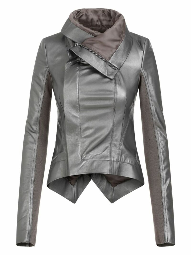 Rick Owens Women's Naska Biker Jacket in Metallic | Size 38 | RP01D2743LLPM