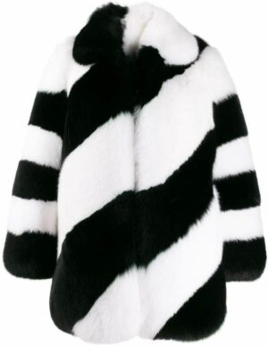 Saint Laurent Women's Fur Diagonal Striped Coat in Lack White | Size 36 | 583991Y7LY21090