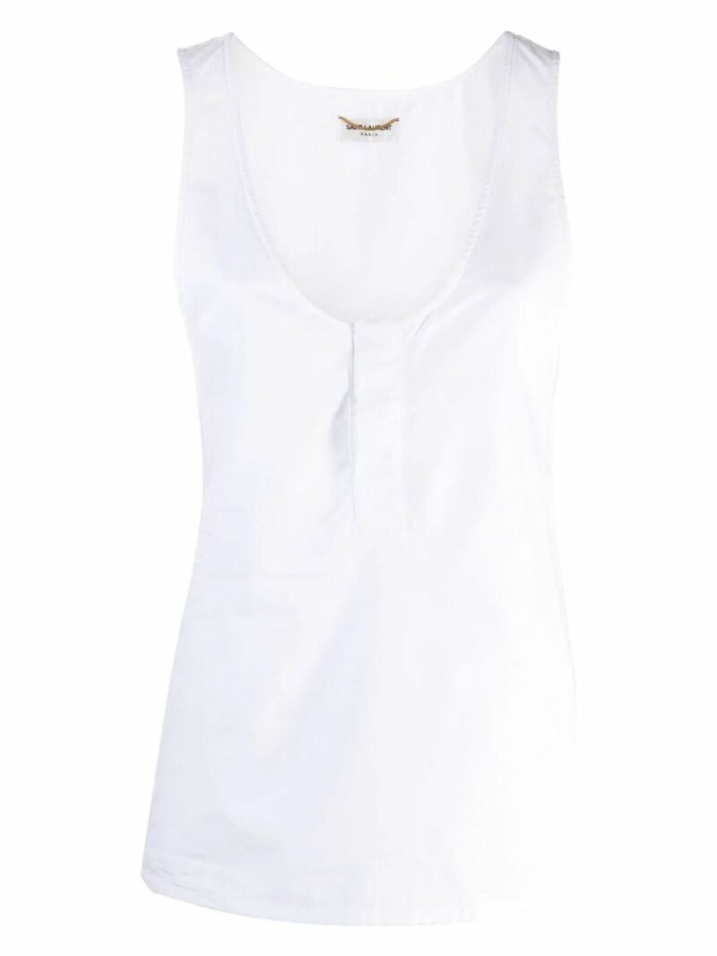 Saint Laurent Women's Henley Cotton Poplin Tank Top in White | Size 34 | 790074Y227W