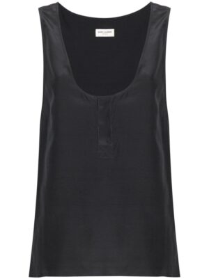 Saint Laurent Women's Henley-Neck Silk Tank Top in Grey | Size 38 | 789945Y7I224280