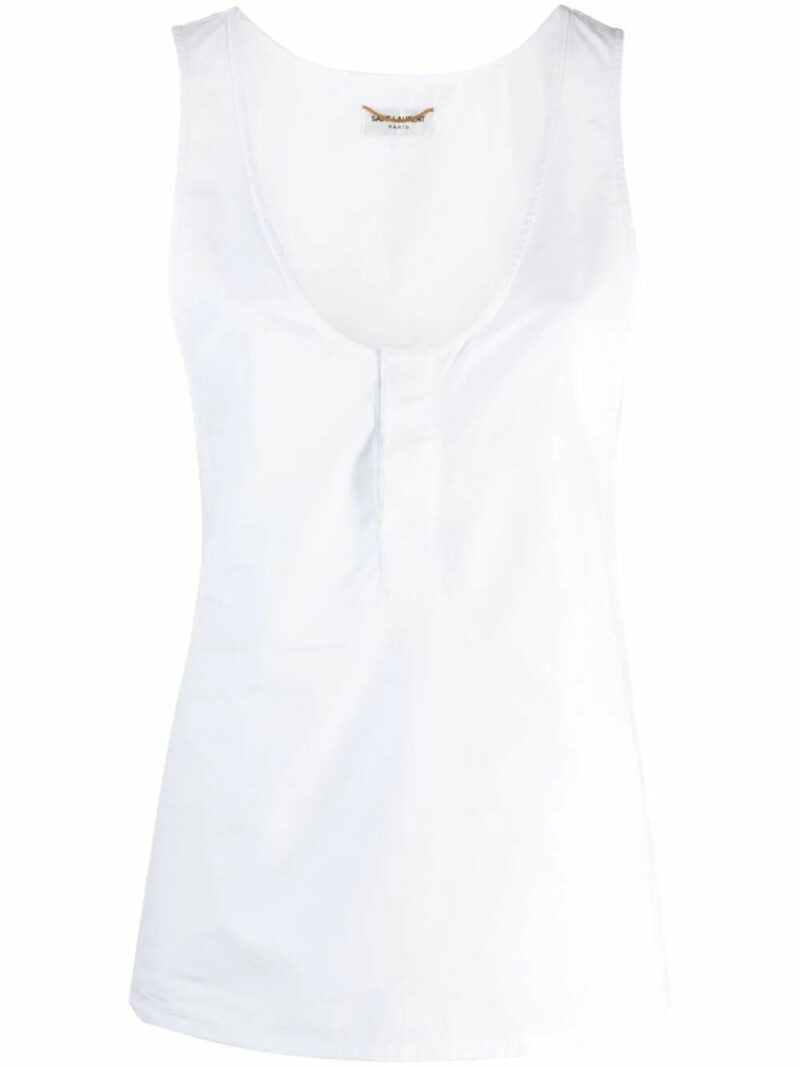 Saint Laurent Women's Henley Tank Top in White | Size 34 | 790074Y227W