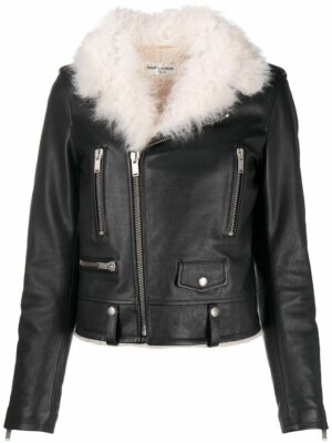 Saint Laurent Women's Motorcycle Jacket Doublee Shea in 1004 | Size 38 | 633866YCDD21004