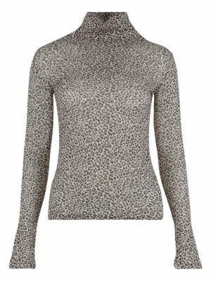 Saint Laurent Women's Printed Turtleneck Top in Animalier | Size Small | 704163Y36ZT Color 7463