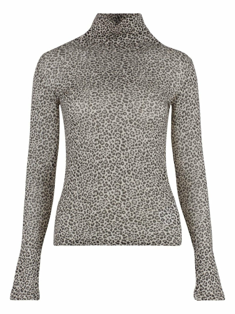 Saint Laurent Women's Printed Turtleneck Top in Animalier | Size Small | 704163Y36ZT Color 7463