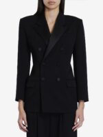 Saint Laurent Women's Tuxedo Jacket In Grain De Poudre in Black | Size 36 | 796879Y7E63