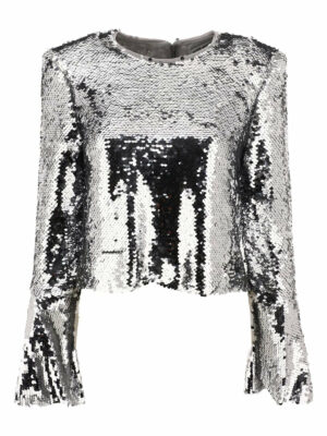 Self-Portrait Women's Sequinned Flared Top in Silver | Size 10 | RS24 Color 107T Color SLSILVER