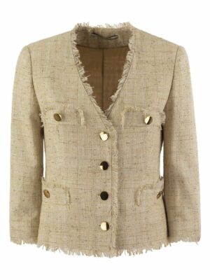 Tagliatore Women's Dharma - Papyrus-Effect Jacket in Beige/Gold | Size 40 | DHARMA970121U24E198