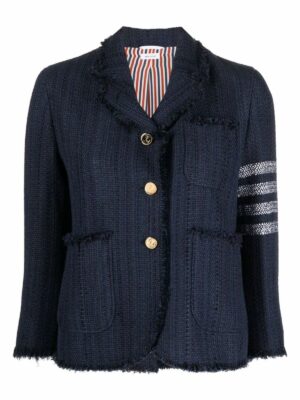 Thom Browne Women's Navy Single-Breasted Jacket In Wool Blend in Blue | Size 42 | FBC788TF0513