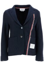 Thom Browne Women's Single-Breasted Cotton Knit Jacket in Blue | Size 42 | FJT331AJ0139