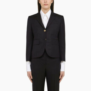 Thom Browne Women's Single-Breasted Cropped Jacket In 120's Wool in Blue | Size 40 | FBC010V00626