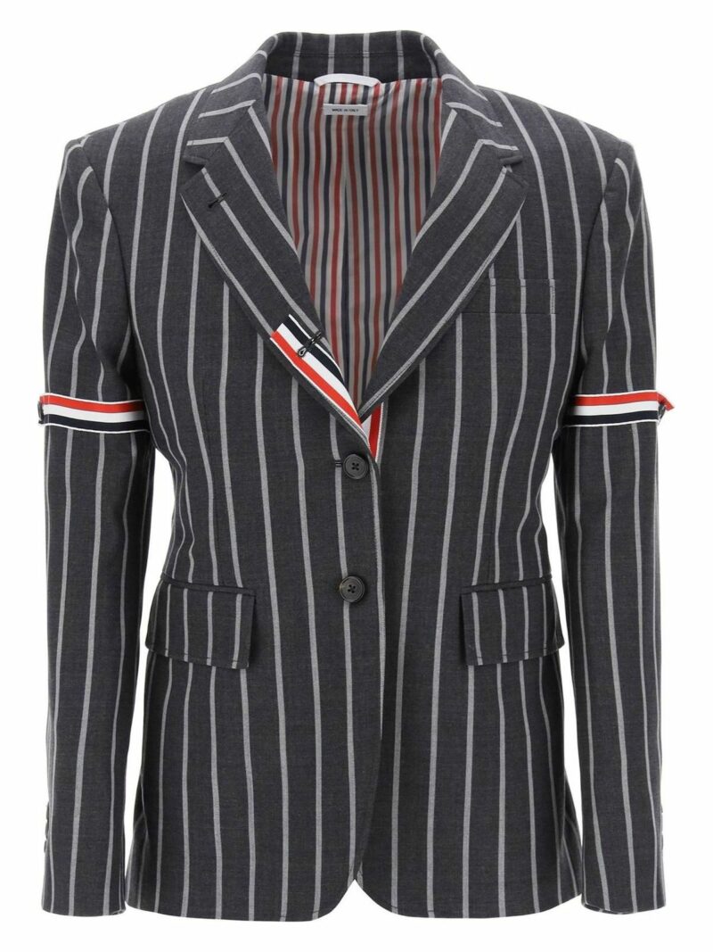 Thom Browne Women's Striped Single-Breasted Jacket in Grey | Size 42 | FBC806OF0518