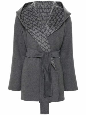 Valentino Women's Toile Iconographe Wool Coat in Grey | Size 42 | 5B3CA6P57YBZGF