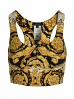 Versace Women's Baroque Printed Cotton Tank Top in Yellow/Orange | Size Small | 10086711A06820