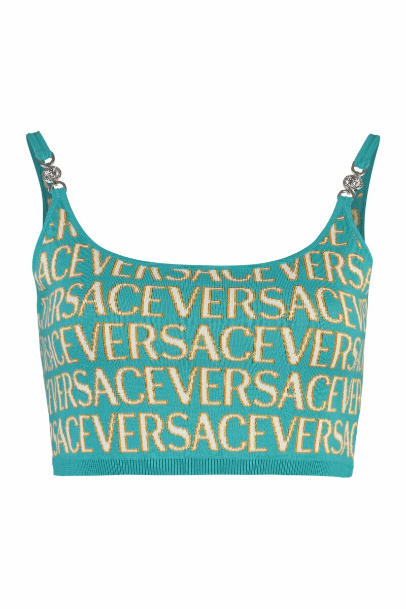 Versace Women's Jacquard Knit Top in Green | Size 42 | 10112191A07960 Color 5V540