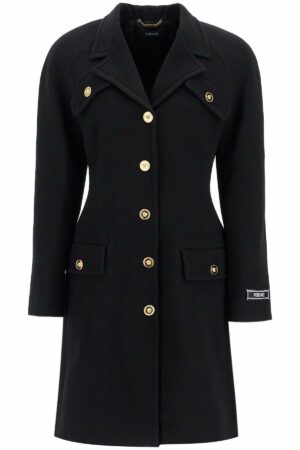 Versace Women's Raglan Crepe Coat in Nero | Size 42 | 10157411A10943
