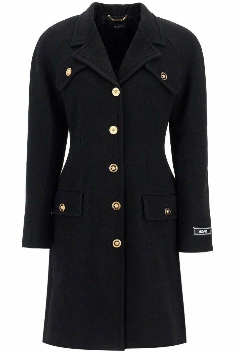 Versace Women's Raglan Crepe Coat in Nero | Size 42 | 10157411A10943