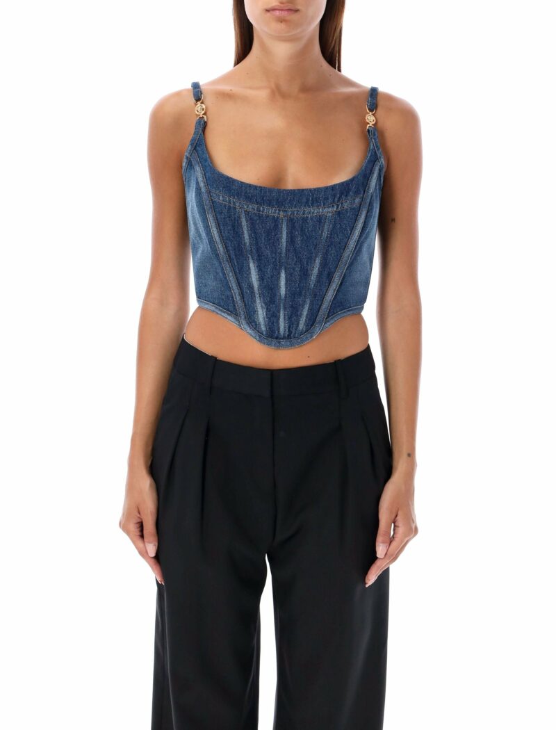 Versace Women's Top Denim Corset Top in Medium Blue | Size 40 | 24A10162751A07079 Color 1D030