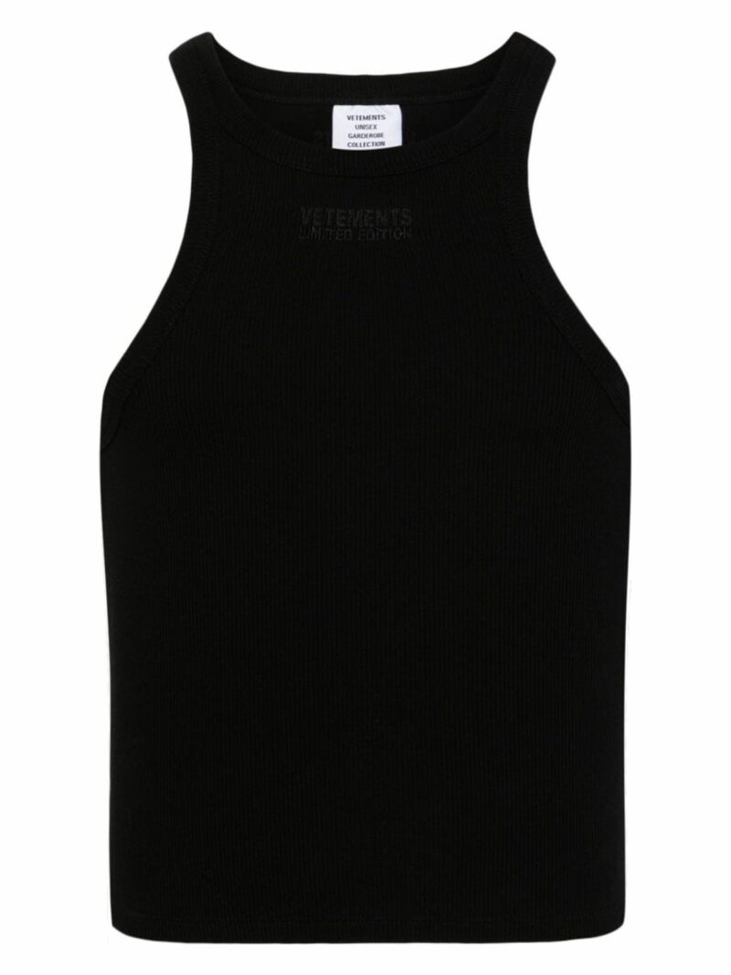 Vetements Women's Logo Cotton Tank Top in Black | Size Large | UE64TO140BBLACK